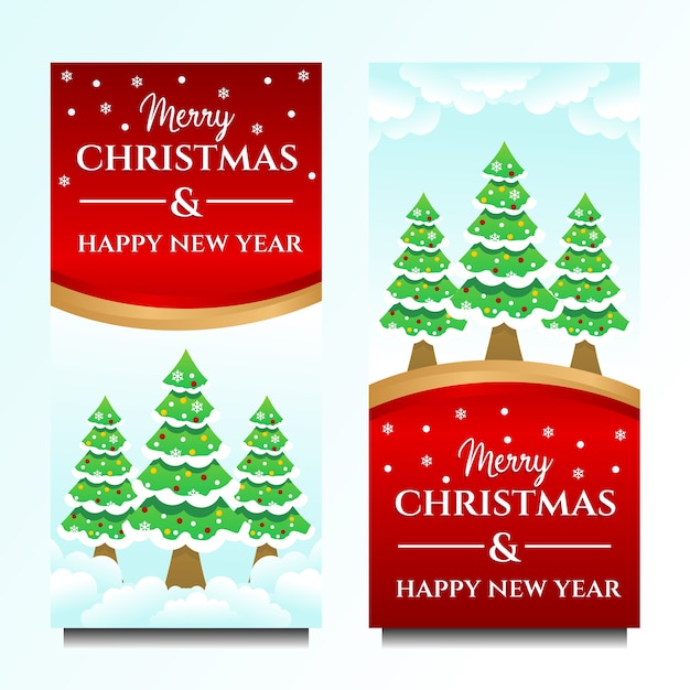 Modelo de banner de feliz natal e feliz ano novo com árvore de natal