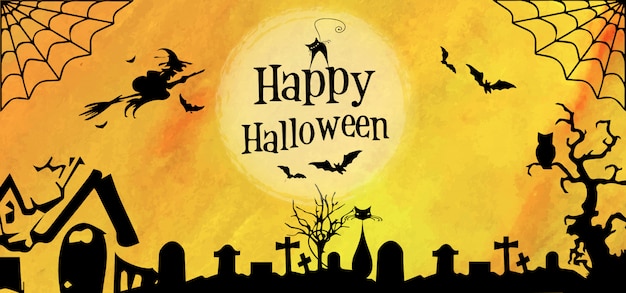 Modelo de banner de halloween em aquarela