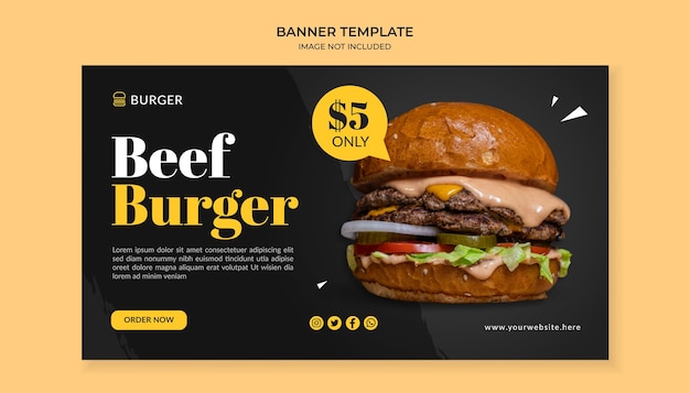 Modelo de banner de hambúrguer de carne para restaurante de fast food