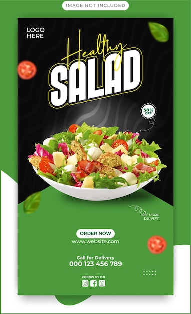 Modelo de banner de história de mídia social de salada especial de vetor