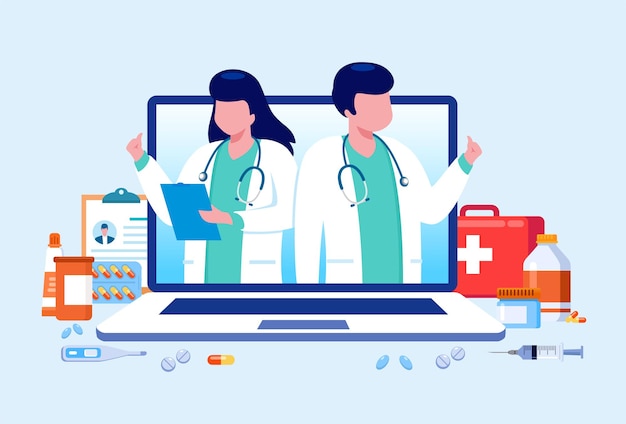 modelo de banner de ilustração vetorial plana médico on-line