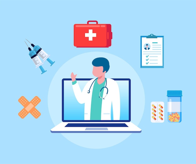 modelo de banner de ilustração vetorial plana médico on-line
