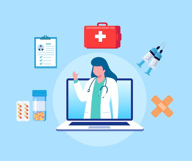 modelo de banner de ilustração vetorial plana médico on-line