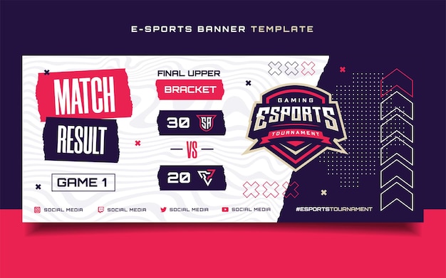 Modelo de banner de jogo de e-sports de resultado de jogo para panfleto de mídia social com logotipo