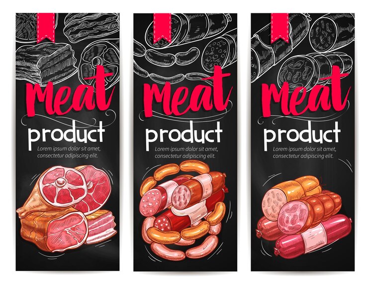 Vetor modelo de banner de lousa de carne e salsichas