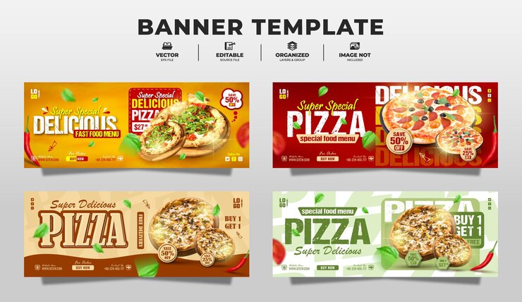 Vetor modelo de banner de menu de comida italiana especial de pizza para promoção