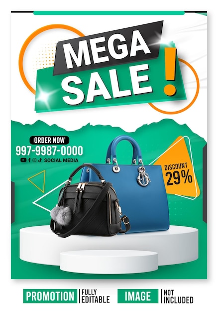 Modelo de banner de mídia social de promoção de mega venda de vetor grátis