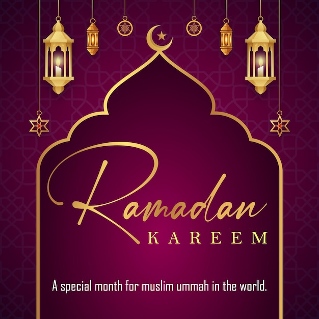 Modelo de banner de mídia social de saudações islâmicas realistas Ramadan Kareem