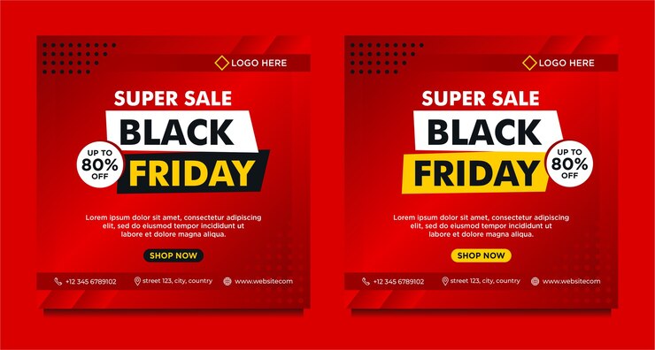 Modelo de banner de mídia social de venda Black Friday com estilo gradiente vermelho
