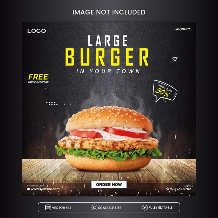Modelo de banner de mídia social deliciosa hambúrguer