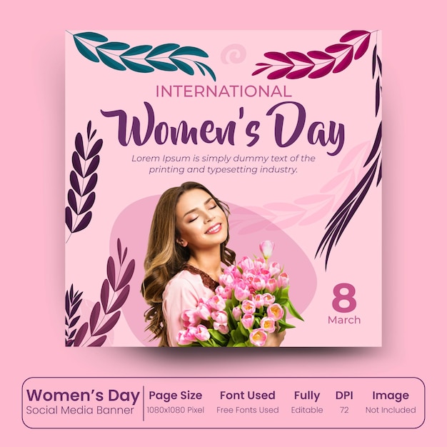 Modelo de banner de mídia social do dia da mulher 8 de março