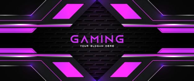 Modelo de banner de mídia social para cabeçalho futurista de jogos em roxo e preto