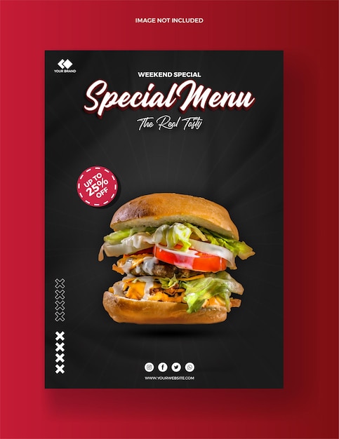 Modelo de banner de mídia social para cardápio de comida