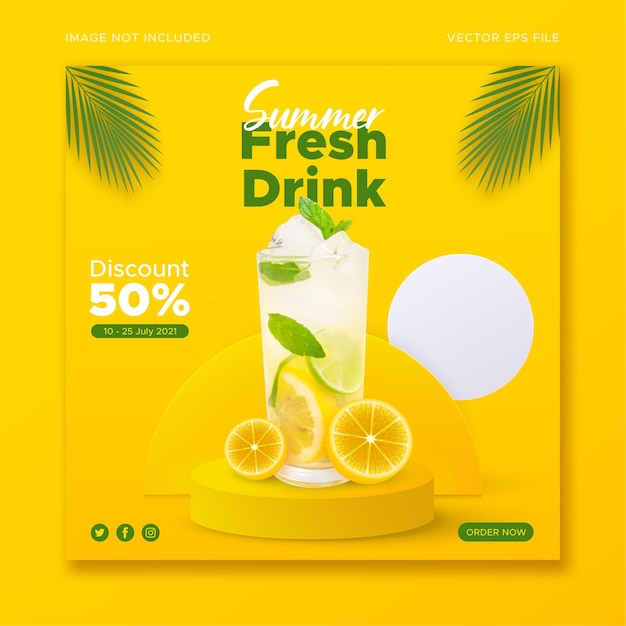 Vetor modelo de banner de mídia social para promoção de menu de bebidas de verão