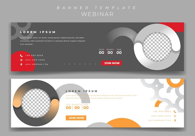 Modelo de banner de paisagem com design de círculo em fundo cinza e branco para design de webinar