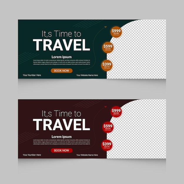 Modelo de banner de passeios de viagem modelo de layout de banner de negócios de publicidade horizontal conjunto de design plano
