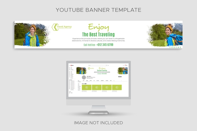 Modelo de banner de perfil de canal do YouTube para passeios e viagens