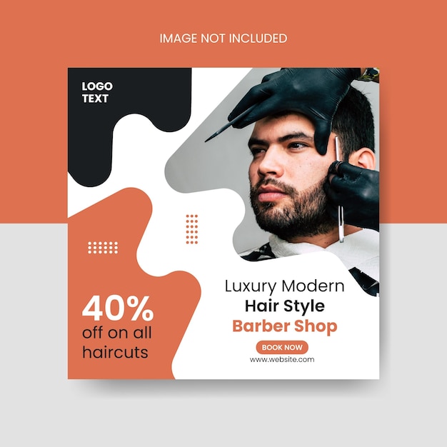 Modelo de banner de postagem de instagram de mídia social de barbearia e corte de cabelo