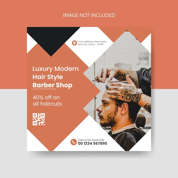 Modelo de banner de postagem de instagram de mídia social de barbearia e corte de cabelo
