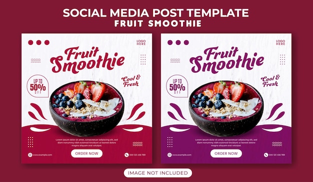 Modelo de banner de postagem de instagram de mídia social de sobremesa ou smoothie de frutas