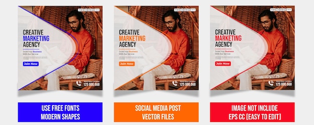 Vetor modelo de banner de postagem de mídia social de agência de negócios e marketing digital