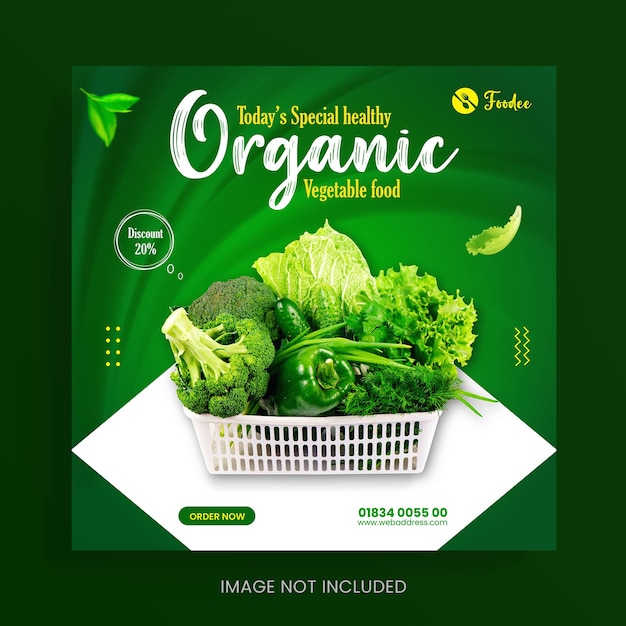 modelo de banner de postagem de mídia social de promoção de menu de comida orgânica saudável vetorial