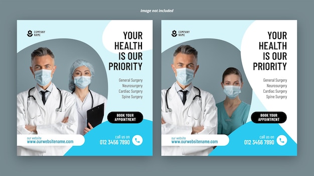 Modelo de banner de postagem de mídia social de serviços médicos de saúde