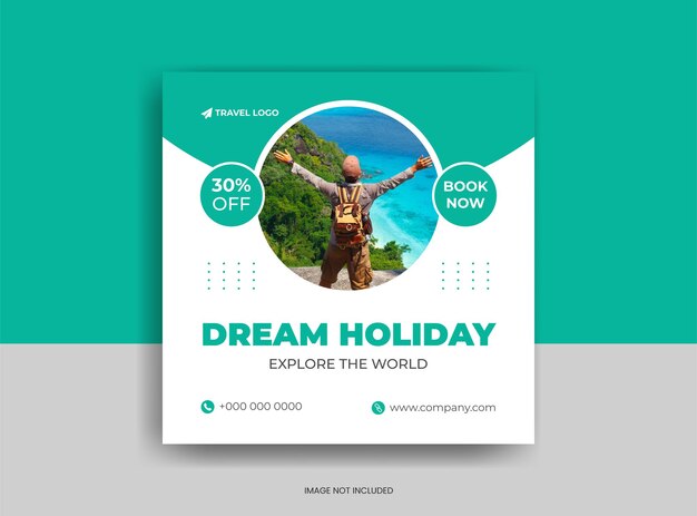 Modelo de banner de postagem de mídia social de viagem ou postagem de instagram de férias de férias