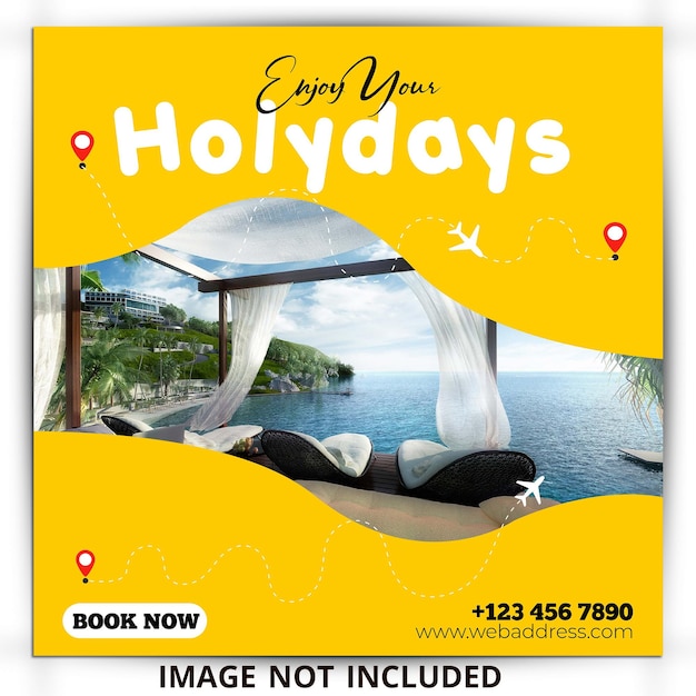 Vetor modelo de banner de postagem de mídia social de viagens e turismo ou design de postagem de férias de férias de turismo