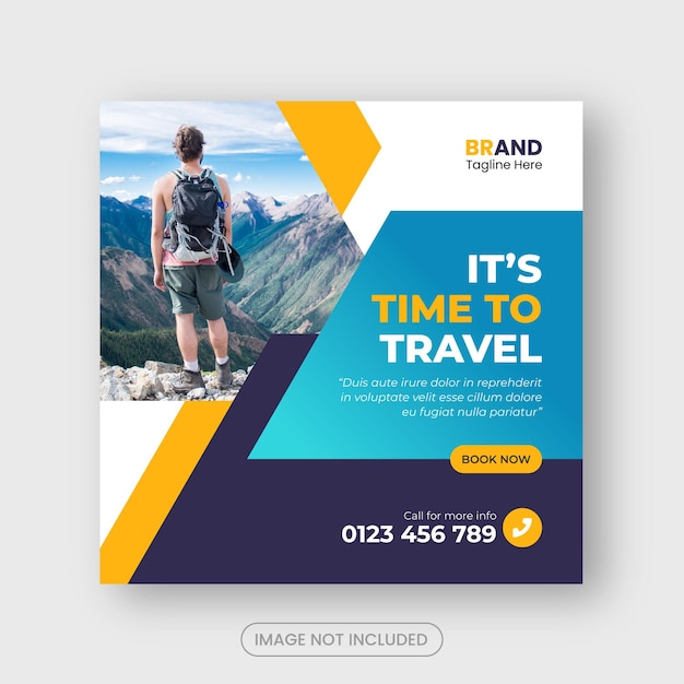 Modelo de banner de postagem de mídia social de viagens para turismo, férias, férias, Instagram, post Premium Vector