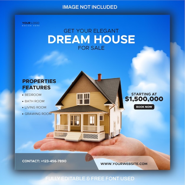 Modelo de banner de postagem de mídia social imobiliária