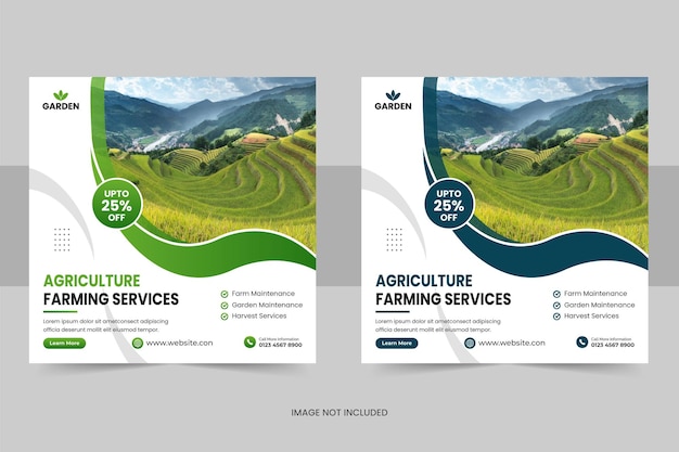 Modelo de banner de postagem de serviço agrícola agrícola ou banner de mídia social de jardinagem de cortador de grama