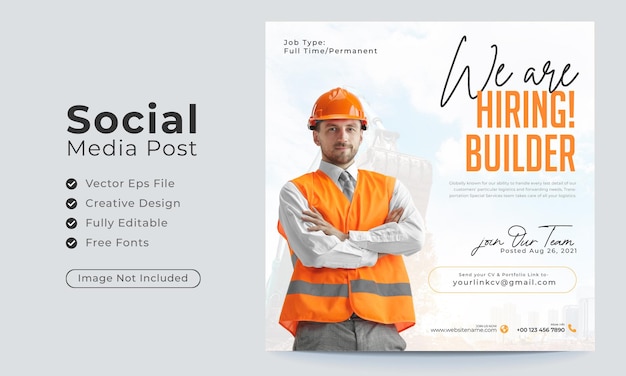 Modelo de banner de postagem do instagram de mídia social do Construtor de contratação