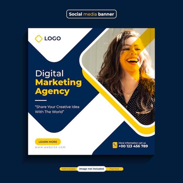 Modelo de banner de postagem do instagram para promoção de agência de marketing digital