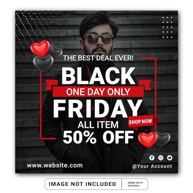 Vetor modelo de banner de postagem do instagram para venda de moda da black friday