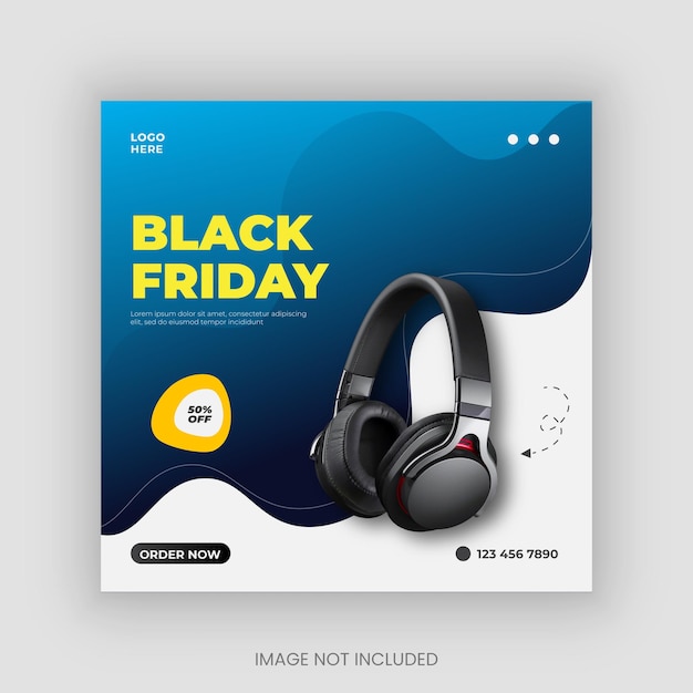 Modelo de banner de postagem em mídia social para venda de fones de ouvido na sexta-feira negra