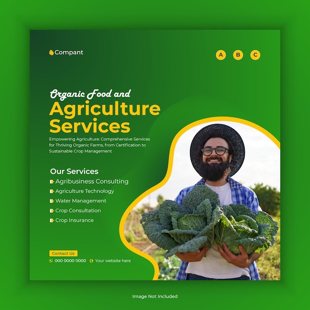 Modelo de banner de postagem em redes sociais para serviços de alimentos e agricultura orgânicos