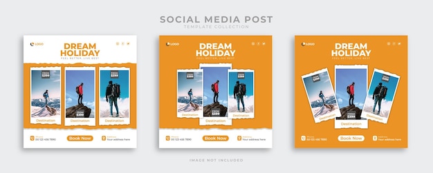 Modelo de banner de postagem para viagens, férias, férias, mídia social