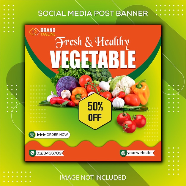 Vetor modelo de banner de postagens de mídia social de promoção de menu de frutas e legumes
