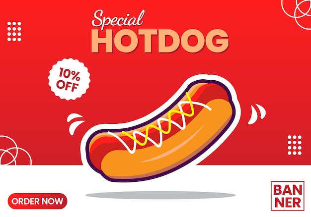 Modelo de banner de promoção de cachorro-quente premium vetorial e mídia social