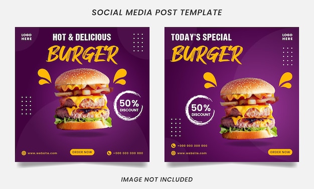 Modelo de banner de promoção de hambúrguer de postagem de mídia social de comida