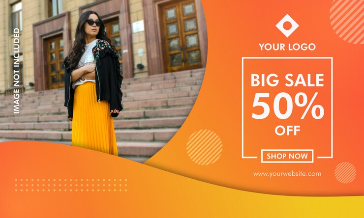 Modelo de banner de promoção de venda laranja