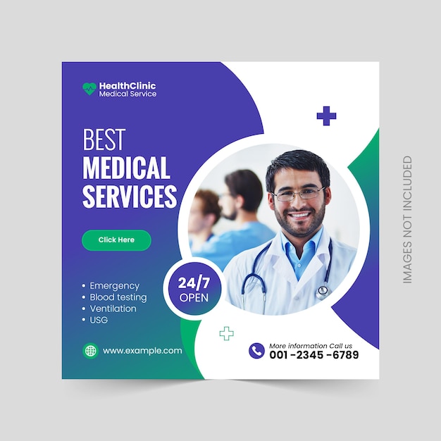 Vetor modelo de banner de promoção na web de folheto de saúde médica, mídia social post