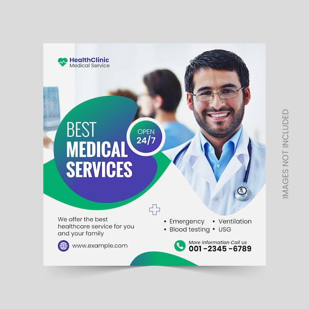 Modelo de banner de promoção na web de folheto de saúde médica, mídia social post