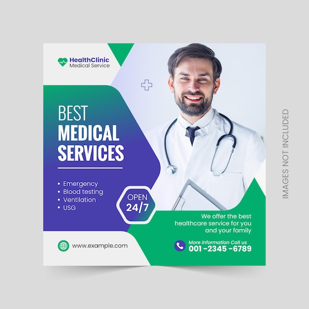 Modelo de banner de promoção na web de folheto de saúde médica, mídia social post