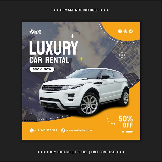 Modelo de banner de publicação do instagram de promoção de folheto de aluguel de carro