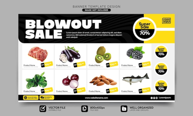 Modelo de banner de publicidade de catálogo de produtos de venda blowout