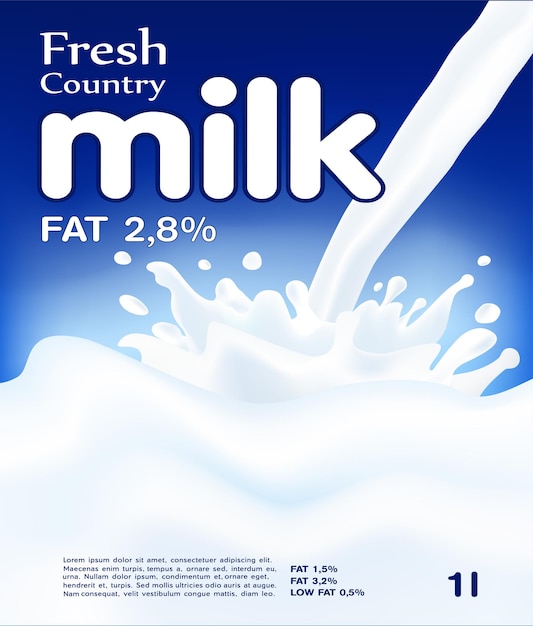 Modelo de banner de publicidade de leite esboço moderno e dinâmico de vidro líquido