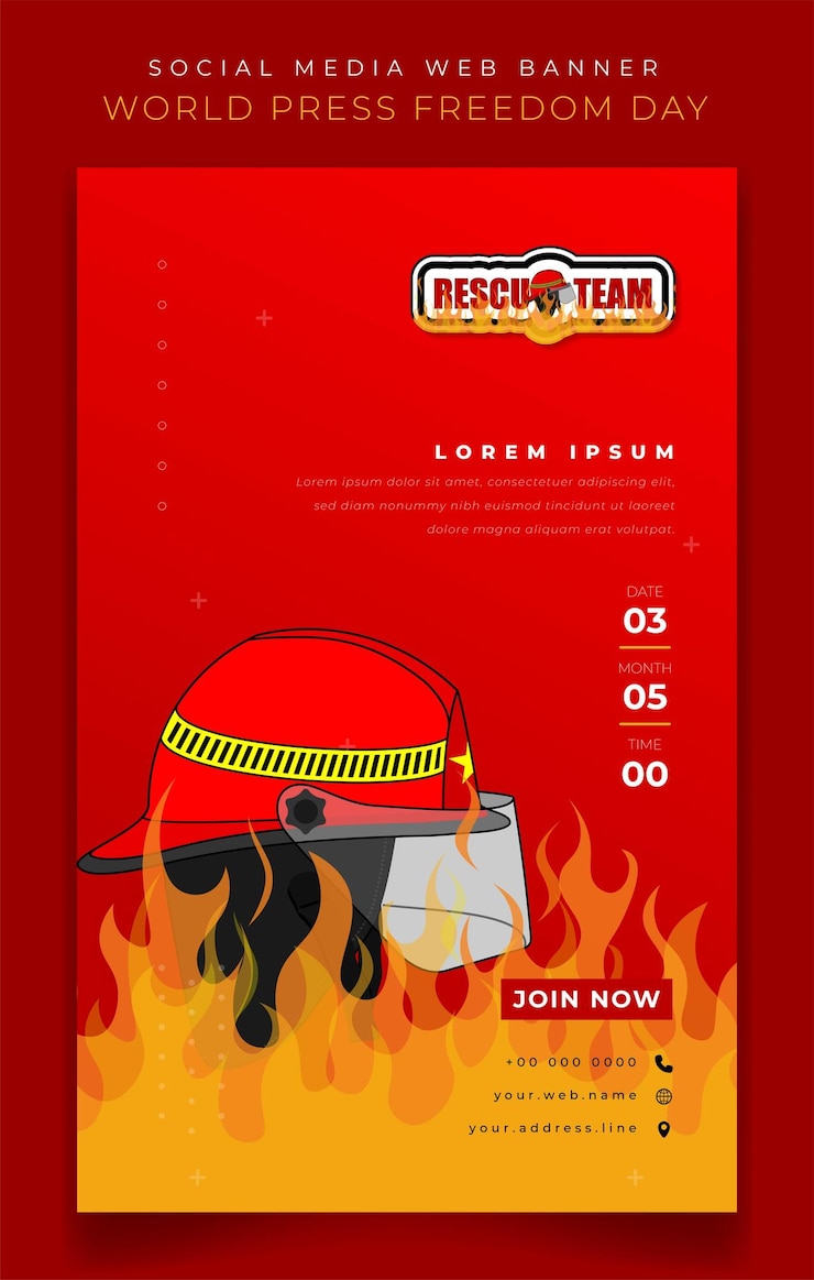 Vetor modelo de banner de retrato com design de capacete de fogo para o dia do bombeiro em design de fundo vermelho