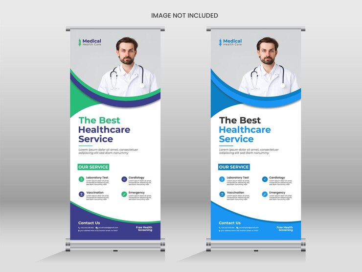 Modelo de banner de rolo de saúde e médico